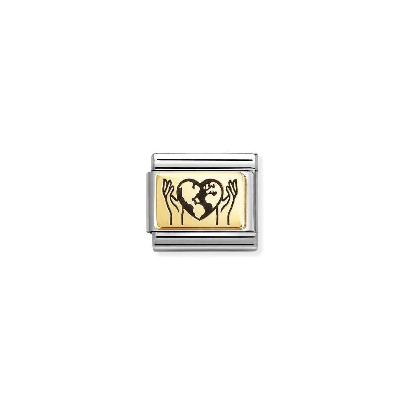 Nomination Composable Classic Link, World in Your Hands Design, Yellow Gold