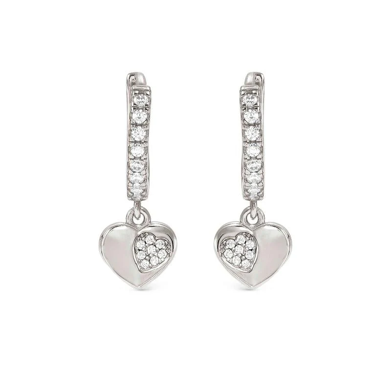 Nomination Silver Petit Sparkle Heart Dangle Hoop Earrings - Image 4