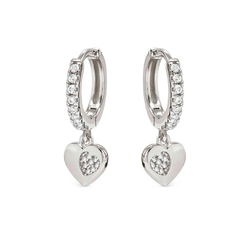 Nomination Silver Petit Sparkle Heart Dangle Hoop Earrings - Image 5