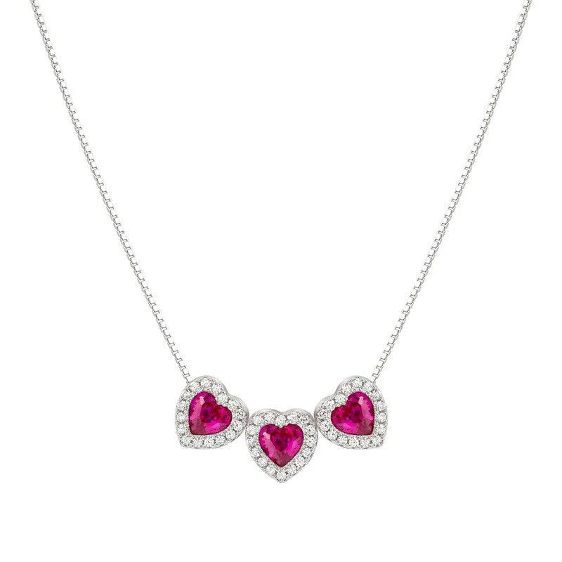 Nomination All My Love Necklace, Triple Heart, Red Cubic Zirconia , Silver - Image 3