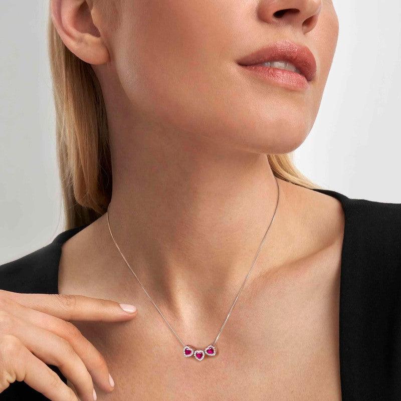 Nomination All My Love Necklace, Triple Heart, Red Cubic Zirconia , Silver - Image 4