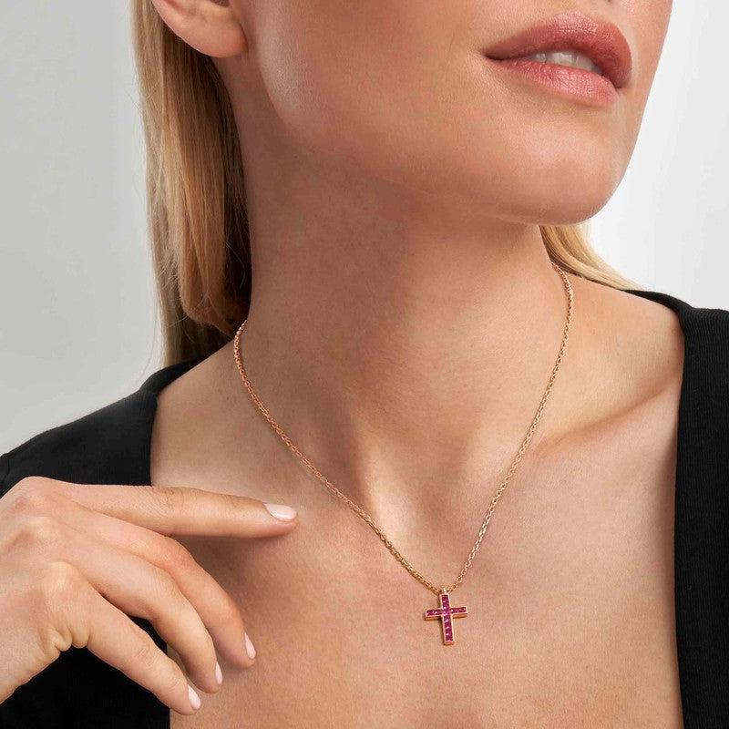 Nomination Carismatica Necklace, Rose Gold Cross & Pink Stones - Image 3