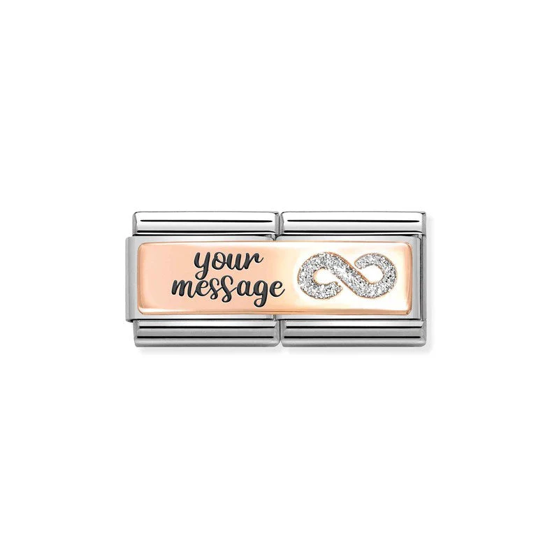 Nomination Composable Double Engraving Link, Infinity, 9K Rose Gold & Glitter Enamel - Image 4