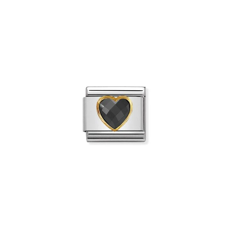 Nomination Composable Link Black Heart, Faceted Cubic Zirconia, 18K Gold