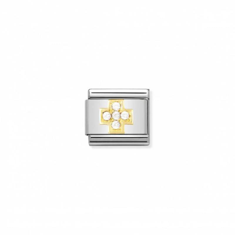 Nomination Composable Link Cross, Cubic Zirconia, 18K Gold