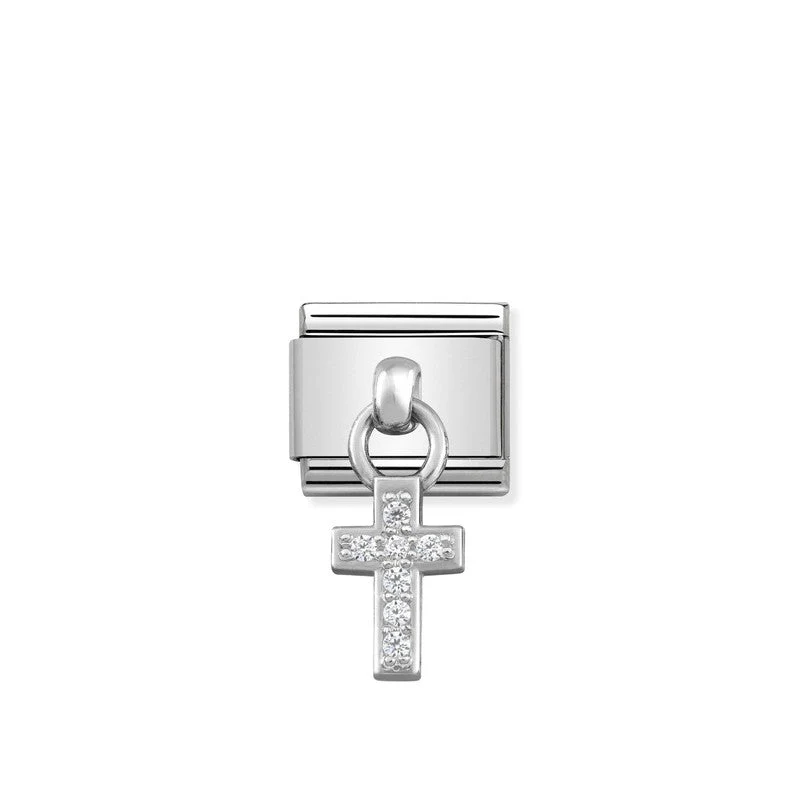 Nomination Composable Link Cross Hanging Charm, Cubic Zirconia, Silver