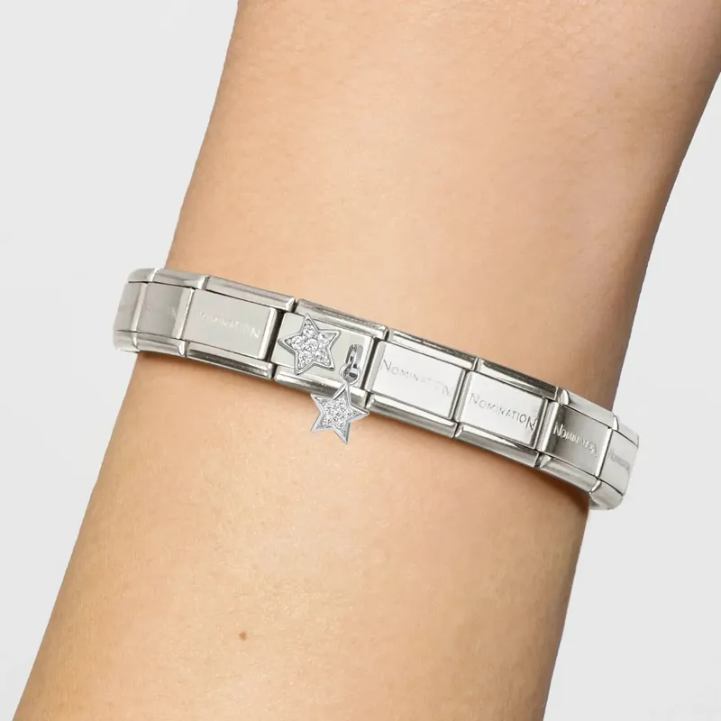 Nomination Composable Link Cubic Zirconia Pave Stars Pendant, Silver - Image 2