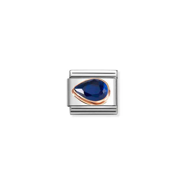 Nomination Composable Link Drop, Left, Faceted Dark Blue Cubic Zirconia, 9K Rose Gold