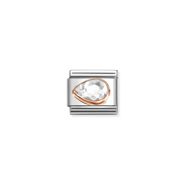 Nomination Composable Link Drop, Left, Faceted White Cubic Zirconia, 9K Rose Gold