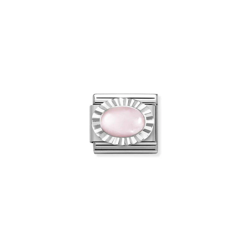Nomination Composable Link Ethhed, Oval Rose Quartz Stone, Silver