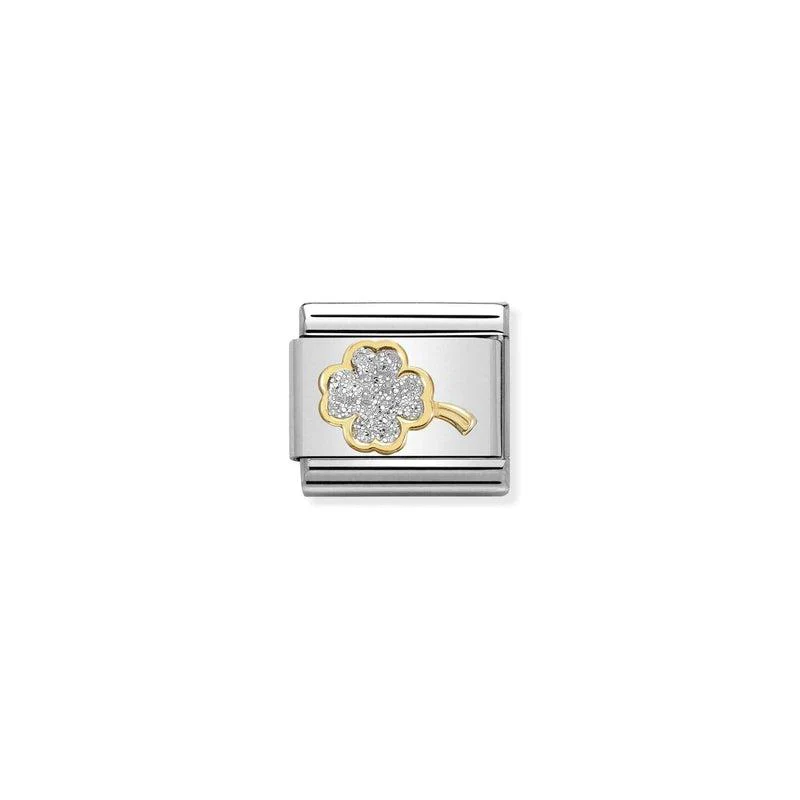 Nomination Composable Link Four-Leaf Clover, 18K Gold & Glitter Enamel