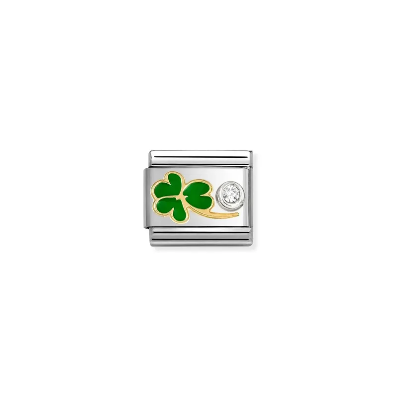 Nomination Composable Link Green Clover, Cubic Zirconia, Silver & Enamel