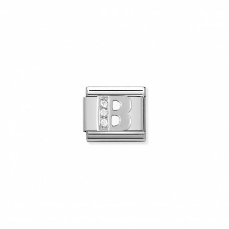 Nomination Composable Link Letter B, Cubic Zirconia, Silver