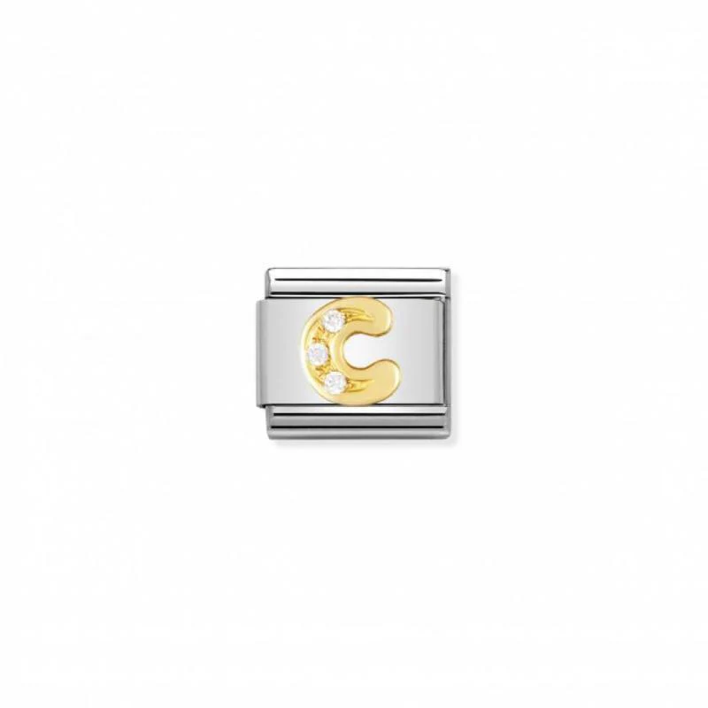 Nomination Composable Link Letter C, Cubic Zirconia, 18K Gold