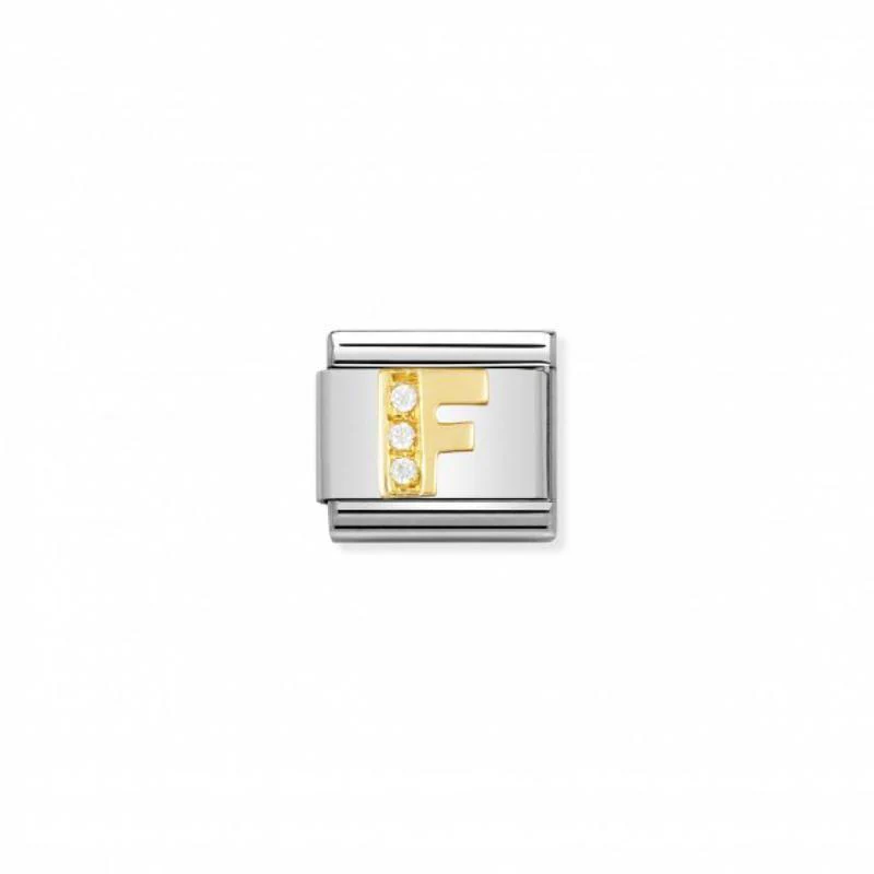 Nomination Composable Link Letter F, Cubic Zirconia, 18K Gold