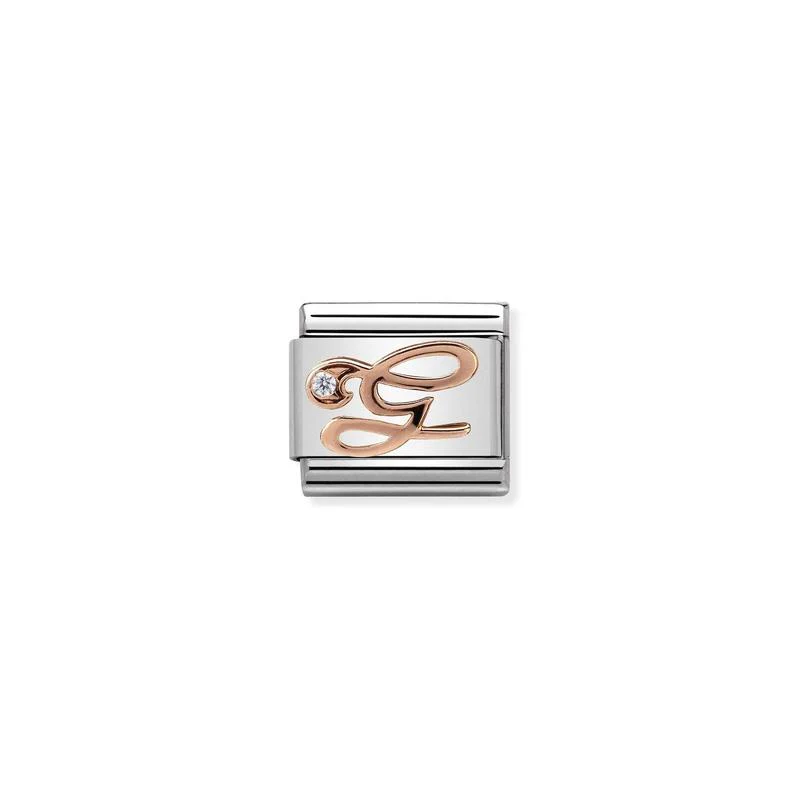 Nomination Composable Link Letter G, Cubic Zirconia, 9K Rose Gold