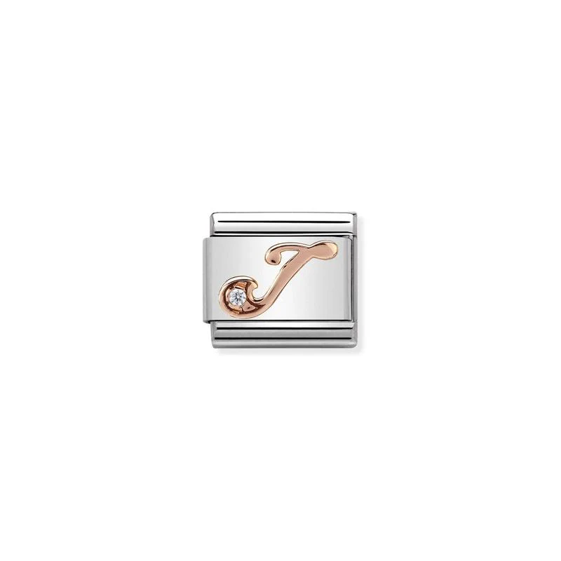 Nomination Composable Link Letter J, Cubic Zirconia, 9K Rose Gold