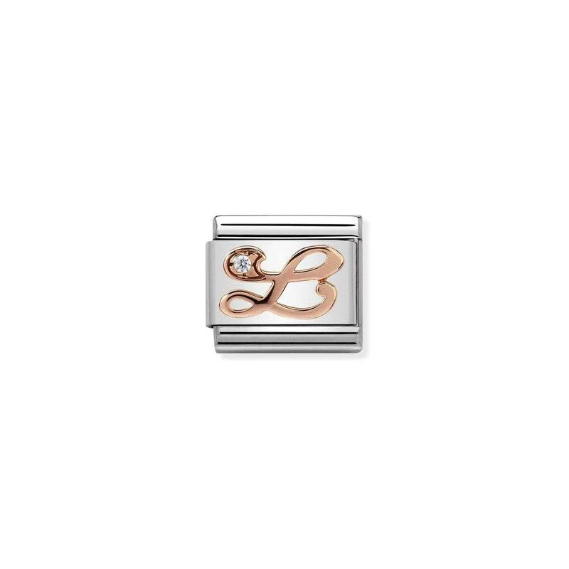 Nomination Composable Link Letter L, Cubic Zirconia, 9K Rose Gold