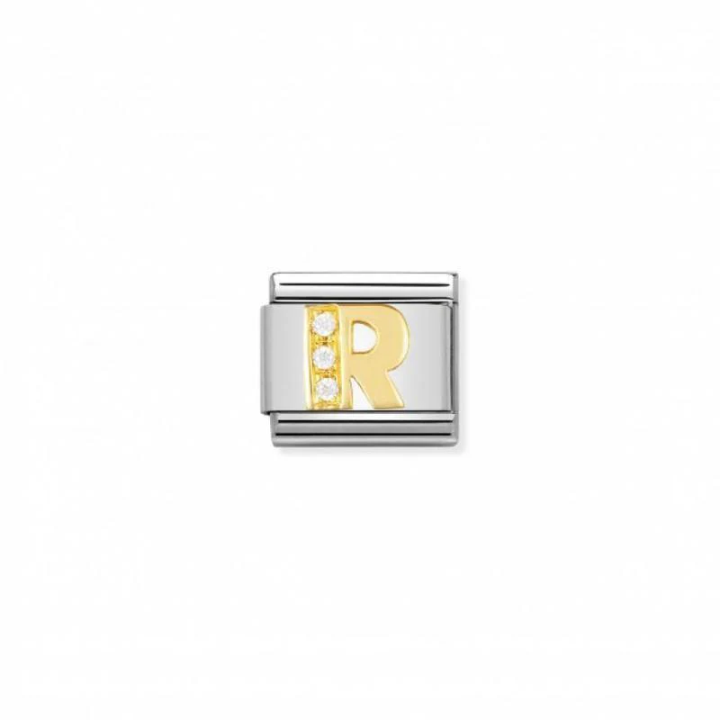 Nomination Composable Link Letter R, Cubic Zirconia, 18K Gold