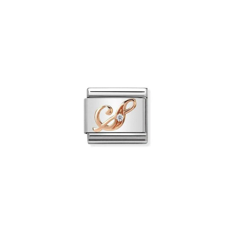 Nomination Composable Link Letter S, Cubic Zirconia, 9K Rose Gold