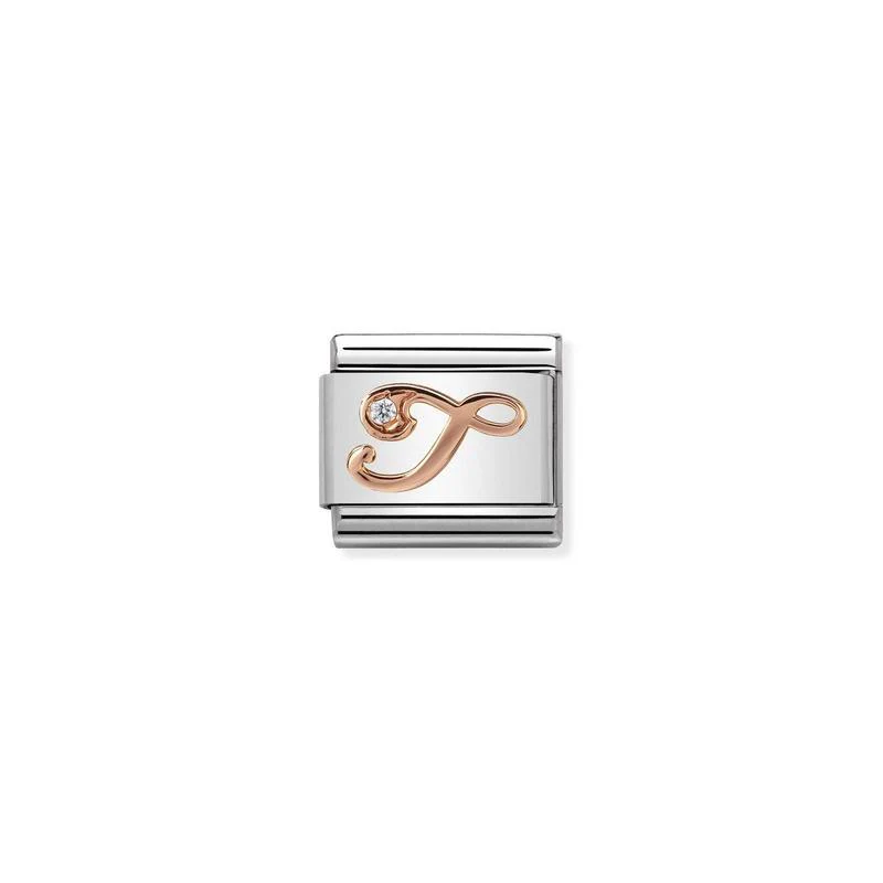 Nomination Composable Link Letter T, Cubic Zirconia, 9K Rose Gold