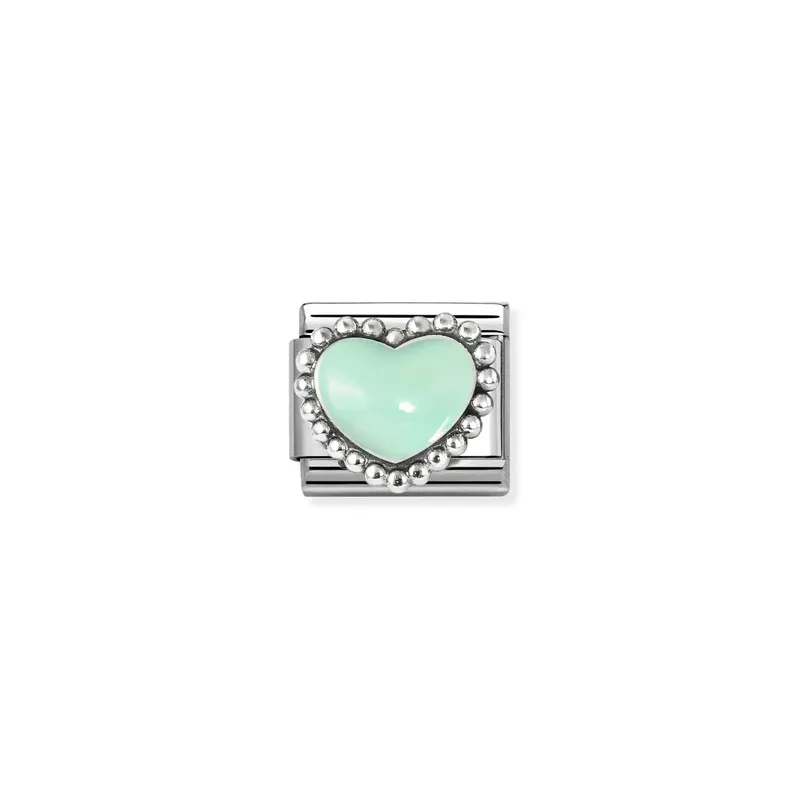 Nomination Composable Link Pastel Green Heart, Silver & Enamel