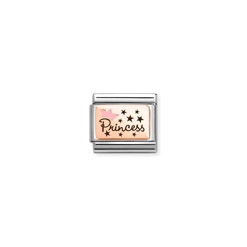 Nomination Composable Link Princess with Pink Crown, 9K Rose Gold & Enamel