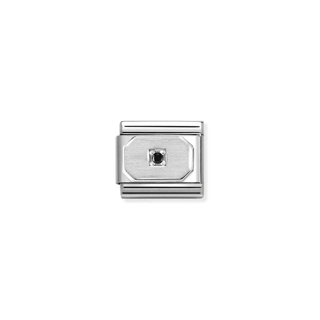 Nomination Composable Link Rectangle, Black Cubic Zirconia, Silver
