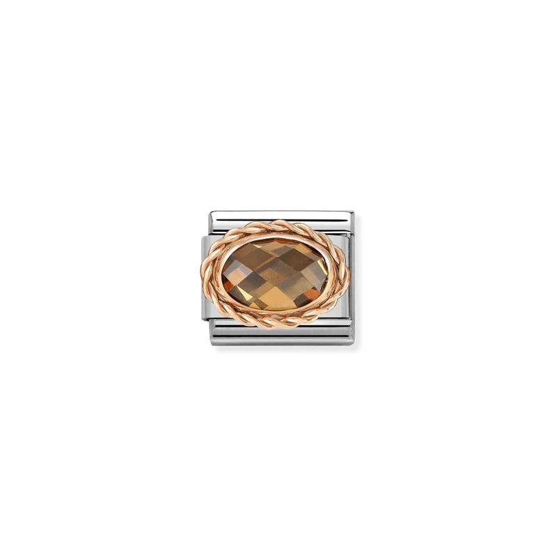 Nomination Composable Link Rope, Faceted Smokey Cubic Zirconia, 9K Rose Gold