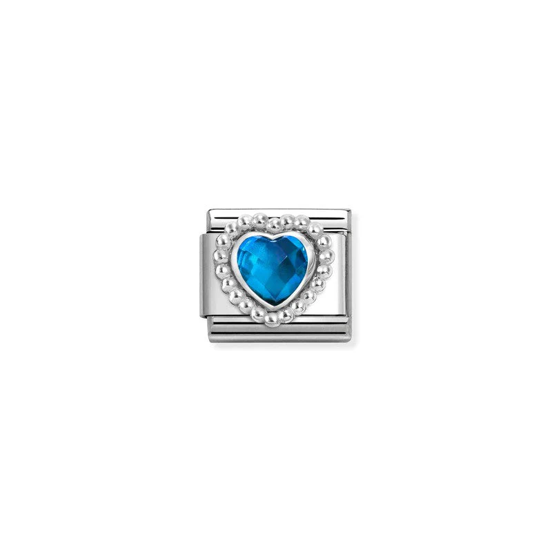 Nomination Composable Link Rope, Heart, Blue Faceted Stone, Silver