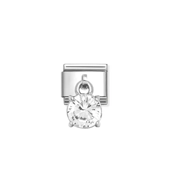 Nomination Composable Link Round Cut Brilliant Hanging Charm, Cubic Zirconia, Silver