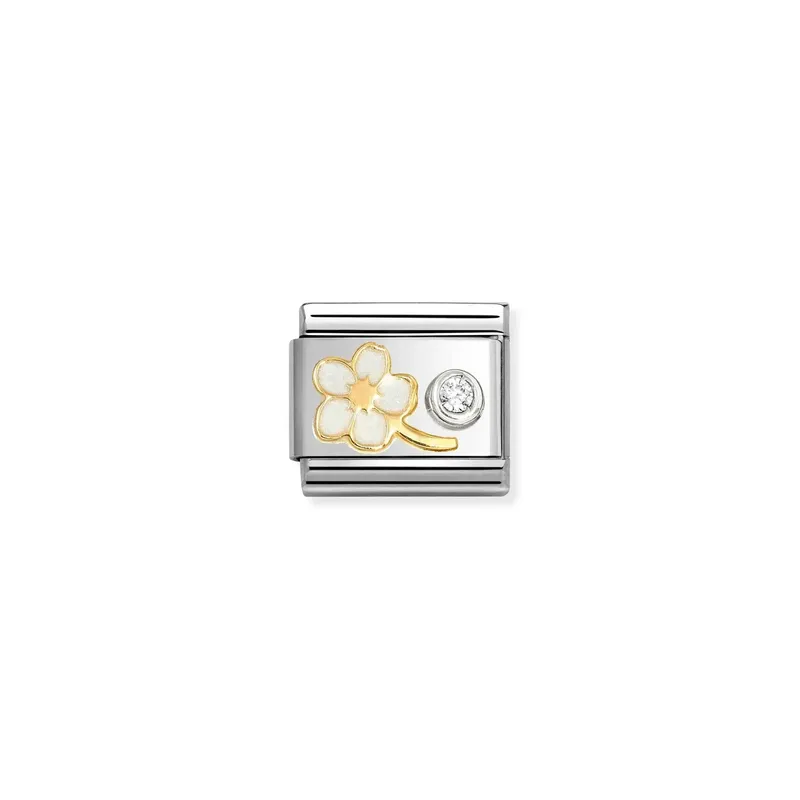 Nomination Composable Link White Forget-Me-Knot, Cubic Zirconia, Silver & Enamel