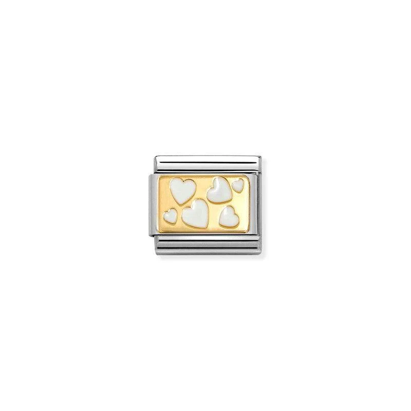 Nomination Composable Link White Hearts, 18K Gold & Enamel