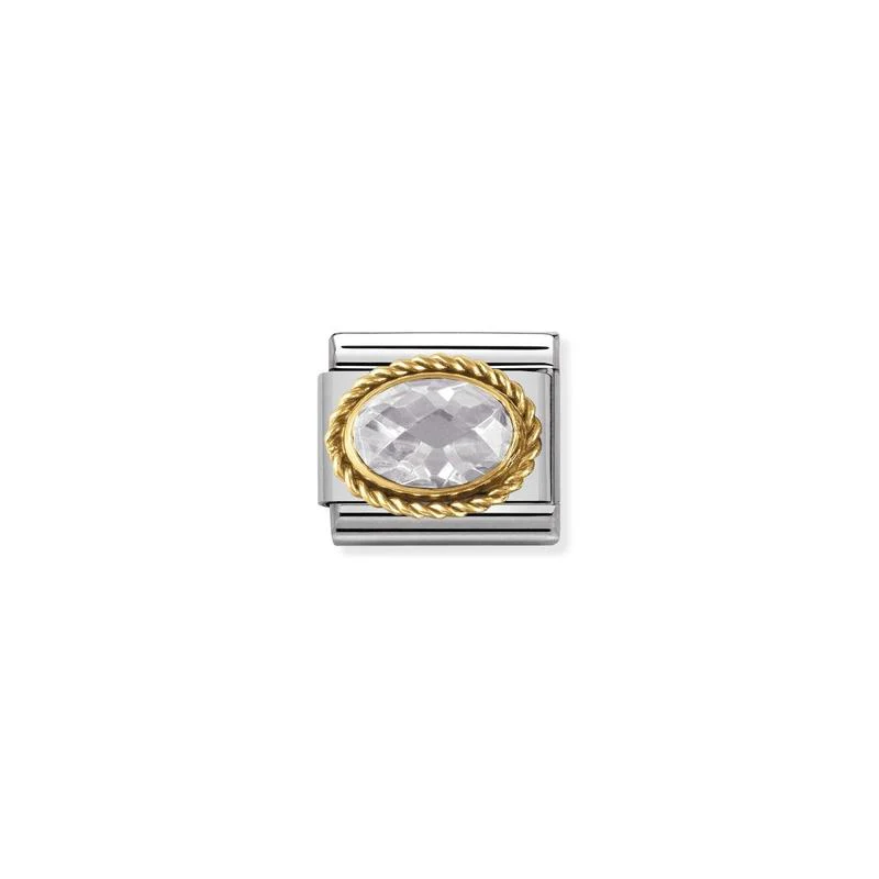 Nomination Composable Link White Rope, Faceted Cubic Zirconia, 18K Gold