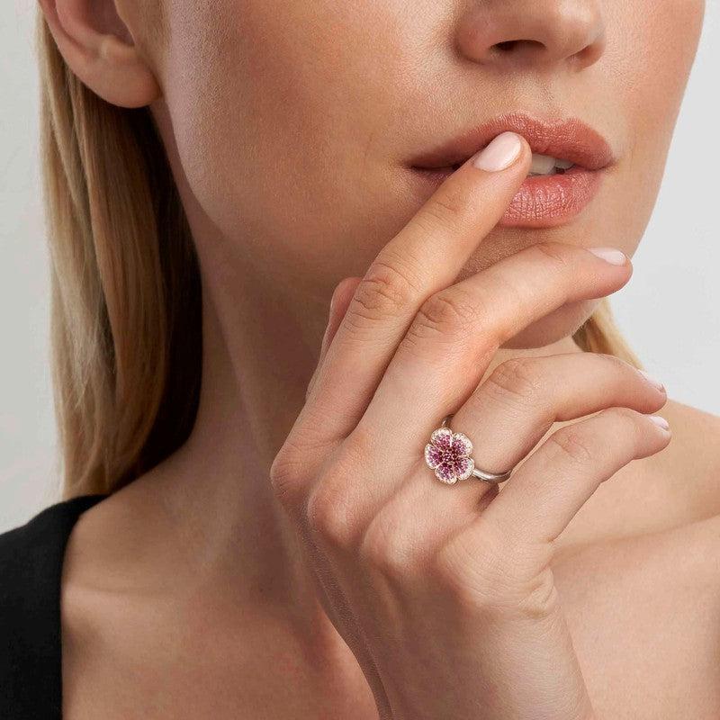Nomination Crysalis Ring, Large Flower, Pink Cubic Zirconia, Silver - Image 2