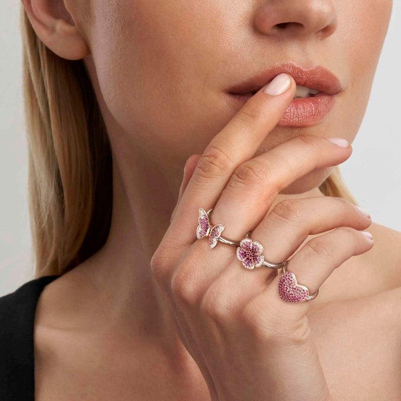 Nomination Crysalis Ring, Large Flower, Pink Cubic Zirconia, Silver - Image 3