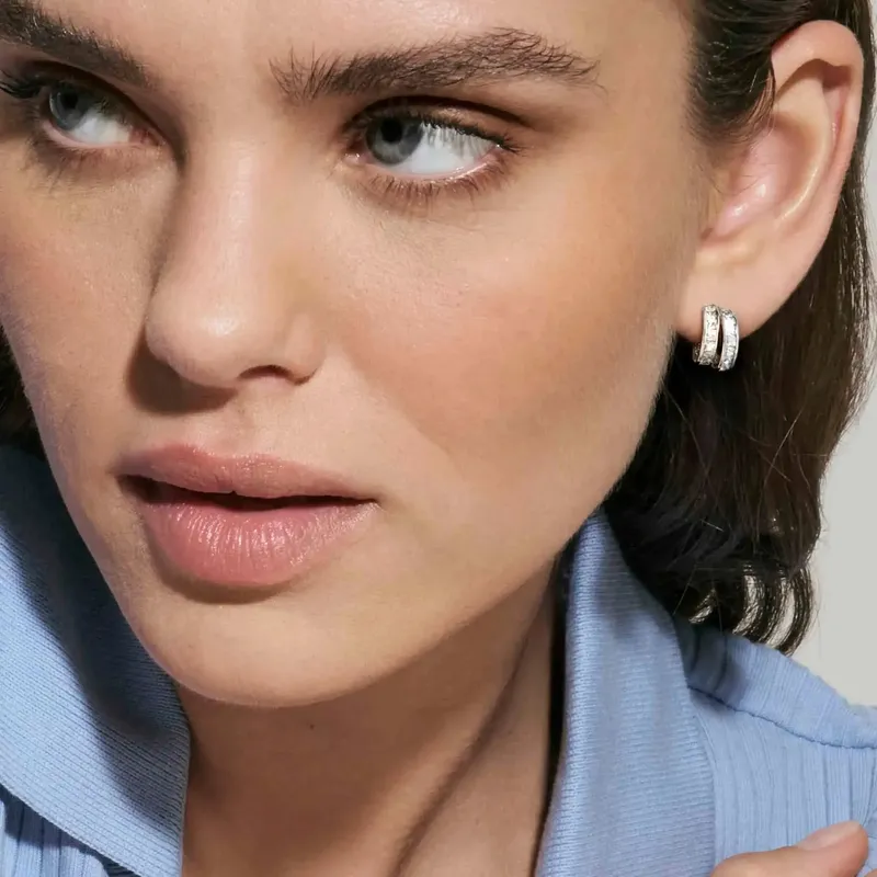 Nomination Daytonight Hoop Earrings with Cubic Zirconia, Sterling Silver - Image 3