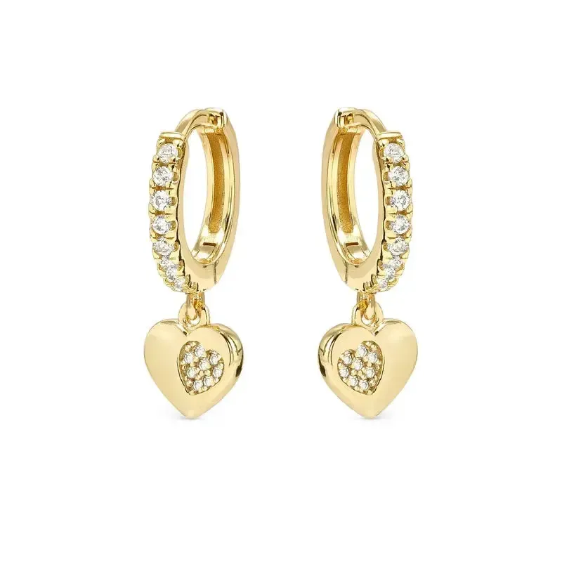 Nomination Gold Petit Sparkle Heart Dangle Hoop Earrings - Image 4