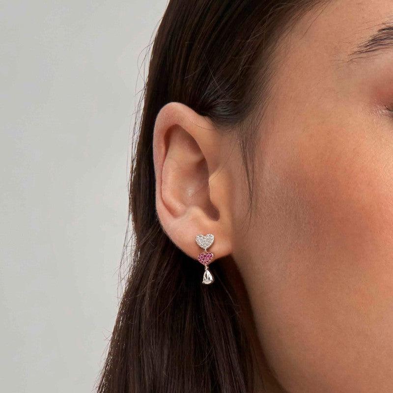 Nomination Lucentissima Earrings, Heart Drop, Pink And White Cubic Zirconia, Silver - Image 2