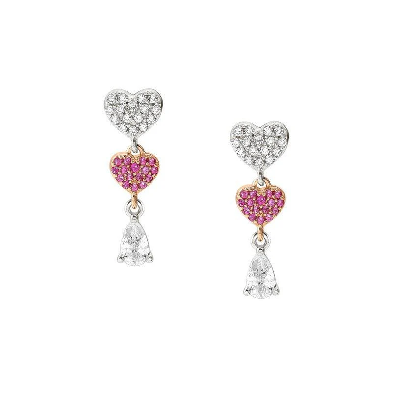 Nomination Lucentissima Earrings, Heart Drop, Pink And White Cubic Zirconia, Silver - Image 3