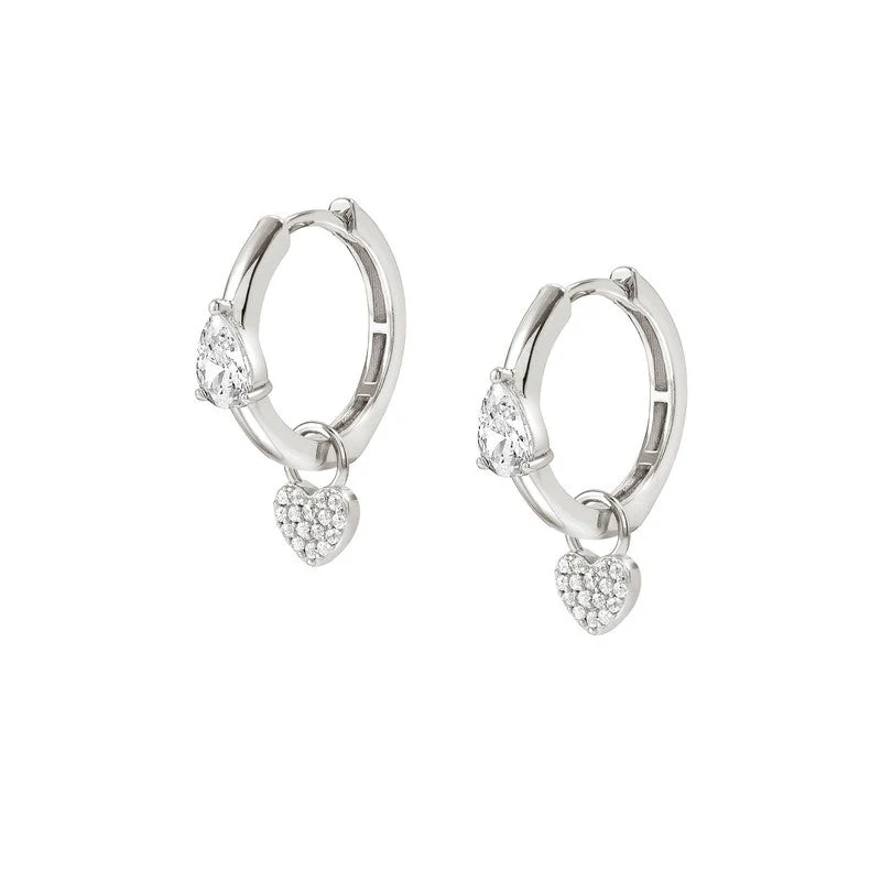 Nomination Lucentissima Earrings, Silver Hoop, Heart Pendant, White Cubic Zirconia, Silver