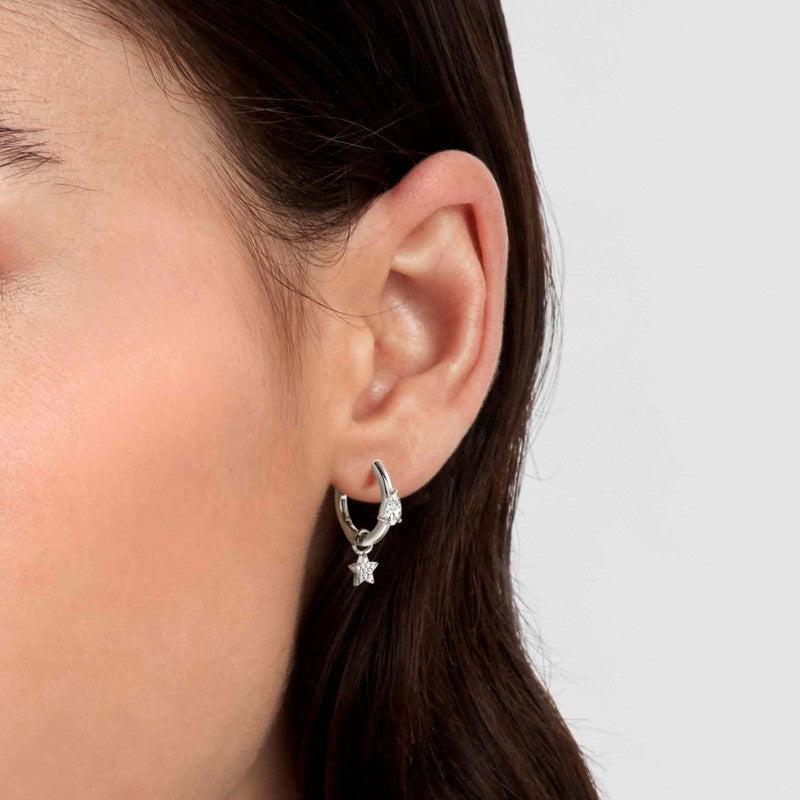 Nomination Lucentissima Earrings, Silver Hoop, Star Pendant, White Cubic Zirconia, Silver - Image 2