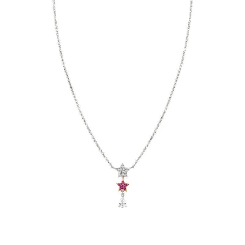 Nomination Lucentissima Necklace, Star, Pear-Shape Pendant, Pink And White Cubic Zirconia, Silver - Image 3
