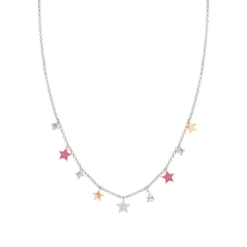 Nomination Lucentissima Necklace, Star Pendants, Pink And White Cubic Zirconia, Silver - Image 3