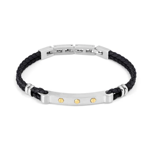 Nomination Manvision Bracelet, Hexagonal Screws, Synthetic Leather, Black, Stainless Steel