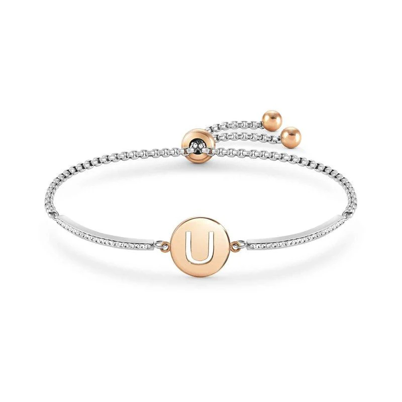 Nomination Milleluci Bracelet, Letter U, Crystal Pave, Rose PVD, Stainless Steel