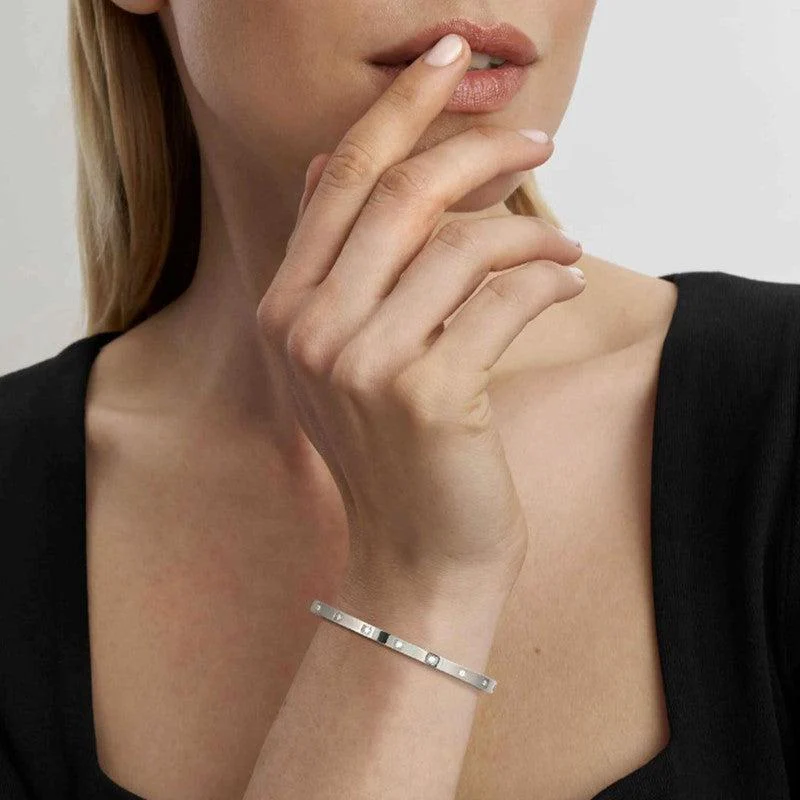 Nomination Pretty Bangle, Pave Heart, Cubic Zirconia, Silver, Stainless Steel - Image 2