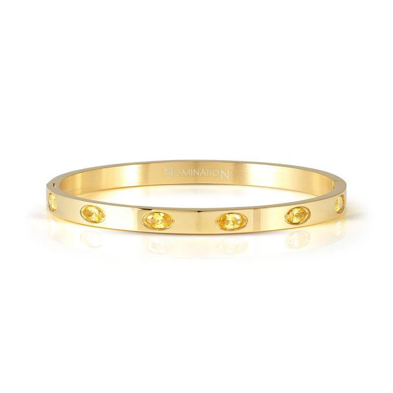 Nomination Pretty Bangle, Rigid Bracelet, Yellow PVD & Coloured Stones