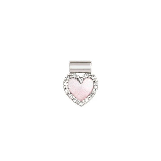 Nomination SeiMia Pendant, Pink Mother Of Pearl Heart, Cubic Zirconia, Silver