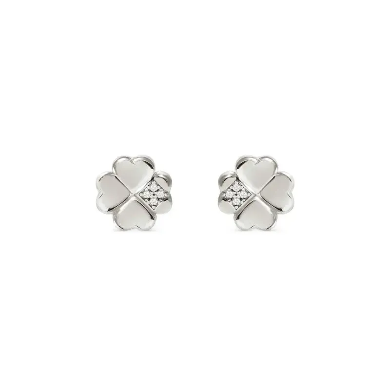 Nomination Silver Petit Sparkle Four-Leaf Clover Stud Earrings